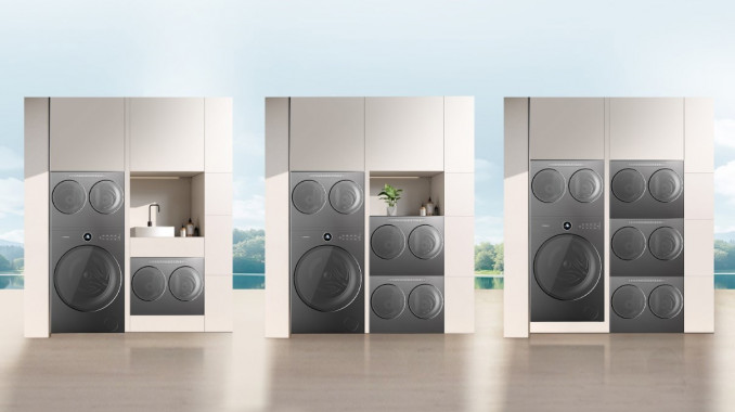 Sistema modular de lavadora secadora de Hisense.