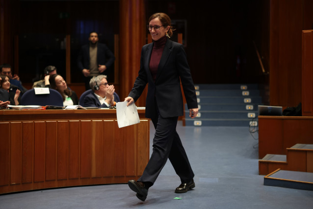 La ministra de Sanidad, Mónica García, inaugura el Primer Encuentro del Clúster y capacitación para el uso de instrumentos de la UE, a 29 de enero de 2026, en Madrid (España).