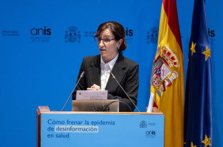 La ministra de Sanidad, Mónica García, durante la jornada ‘Cómo frenar la epidemia de la desinformación en salud’, en el Ministerio de Sanidad, a 6 de febrero de 2026, en Madrid (España). La 