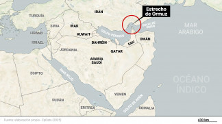 Archivo - Mapa de localización del estrecho de Ormuz y los países que lo rodean en el golfo Pérsico. El estrecho de Ormuz, uno de los pasos comerciales más importantes del mundo y uno de los princ