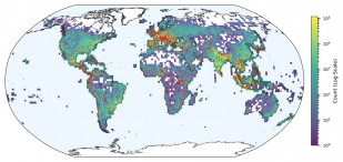 Mapa global que muestra la densidad de inundaciones en 'Groundsource'.