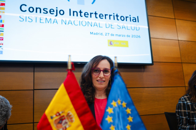La ministra de Sanidad, Mónica García, durante el pleno del Consejo Interterritorial del Sistema Nacional de Salud (CISNS), en el Ministerio de Sanidad, a 27 de marzo de 2026, en Madrid (España). El Ministerio de Sanidad aborda hoy con las comunidades aut