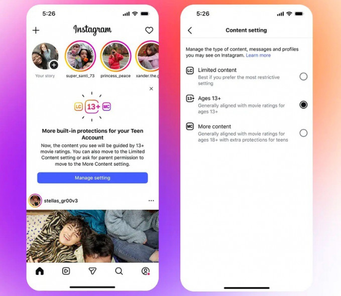 Clasificación de contenidos PEG-13 en las Cuentas para adolescentes Instagram