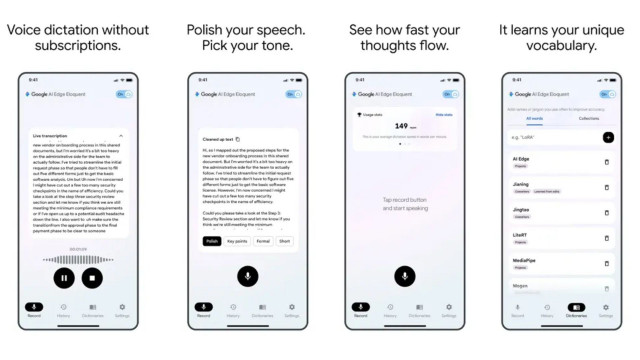Capturas de la aplicación Google AI Edge Eloquent en la App Store de Apple.