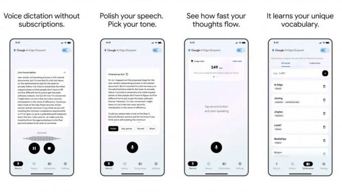 Capturas de la aplicación Google AI Edge Eloquent en la App Store de Apple.