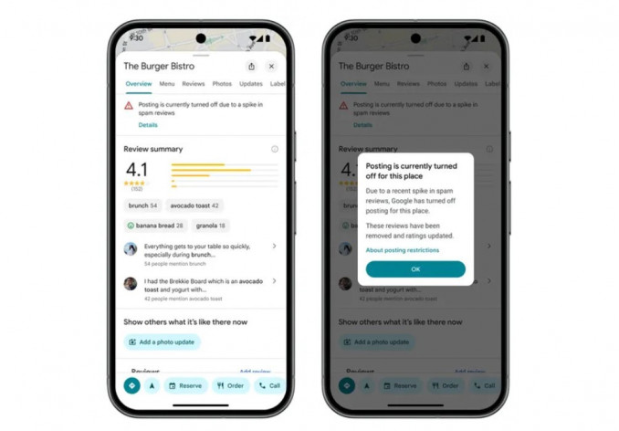 Bloqueo de reseñas falsas en perfiles de Google Maps.