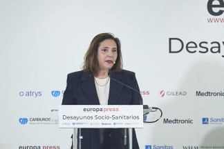 La consejera de Salud del Gobierno de las Islas Baleares, Manuela García Romero durante un desayuno Socio-Sanitario, a 7 de mayo de 2026, en Madrid (España).