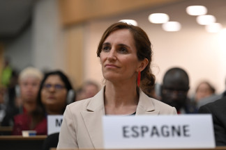 La ministra de Sanidad, Mónica García, durante la 79ª Asamblea Mundial de la Salud celebrada en el Palacio de las Naciones, a 18 de mayo de 2026, en Ginebra (Suiza). El encuentro anual del órgano 