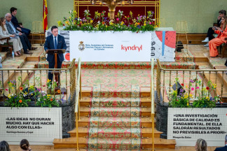 El presidente de Kyndryl España y Portugal, David Soto, durante la presentación de la publicación divulgativa 'Asombrosa', en la Real Academia de Ciencias Exactas, Físicas y Naturales de España (