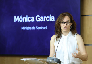 La ministra de Sanidad, Mónica García, durante el acto por el Día Mundial sin Tabaco, en la Oficina del Parlamento Europeo, a 29 de mayo de 2026, en Madrid (España). El evento ha sido organizado p
