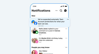 Imagen de la notificación de cuentas de adolescentes de Facebook