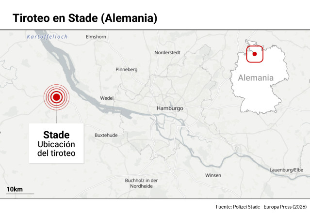 Mapa con localización del tiroteo en Stade (Alemania)