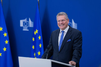 El negociador comercial de la Unión Europea, el comisario Maros Sefcovic, en una ruead de prensa en Bruselas.