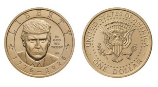 Moneda conmemorativa del 250º aniversario de EEUU con la imagen del presidente, Donald Trump.