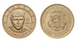 Moneda conmemorativa del 250º aniversario de EEUU con la imagen del presidente, Donald Trump.