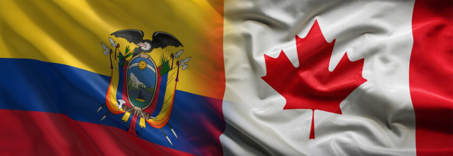 Archivo - Banderas de Ecuador y Canadá.