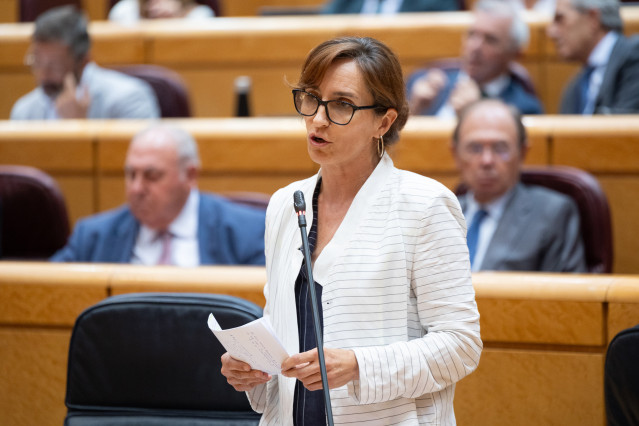 La ministra de Sanidad, Mónica García, interviene durante una sesión plenaria en el Senado, a 8 de septiembre de 2026, en Madrid (España). Este es el primer pleno que se celebra en la Cámara Alta tras el período estival. Durante el mismo, el PP ha plantea