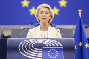 La presidenta de la Comisión Europea, Ursula von der Leyen, durante su intervención este miércoles en el Debate sobre el Estado de la Unión (SOTEU, por sus siglas en inglés) ante el pleno del Par