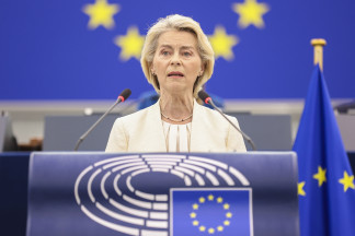 La presidenta de la Comisión Europea, Ursula von der Leyen, durante su intervención este miércoles en el Debate sobre el Estado de la Unión (SOTEU, por sus siglas en inglés) ante el pleno del Par