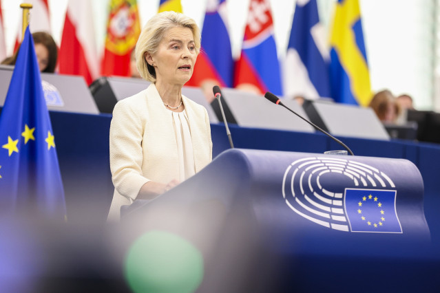 La presidenta de la Comisión Europea, Ursula von der Leyen, durante el Debate sobre el Estado de la Unión (SOTEU) ante el pleno del Parlamento Europeo.