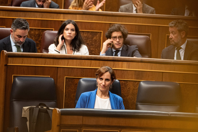 La ministra de Sanidad, Mónica García, durante una sesión plenaria en el Congreso de los Diputados, a 10 de septiembre de 2026, en Madrid (España). El Congreso da luz verde a la proposición de ley para conceder la nacionalidad española a los saharauis nac