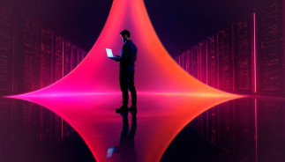 Imagen de una persona con un portátil de Check Point Software.