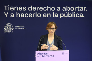 La ministra de Sanidad, Mónica García, durante la presentación de la campaña de interrupción voluntaria del embarazo, en el Ministerio de Sanidad, a 22 de septiembre de 2026, en Madrid (España).