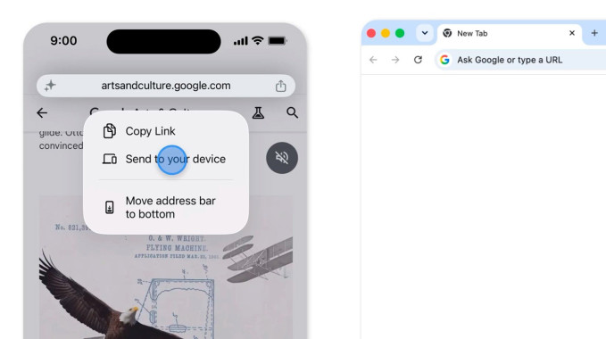 Imagen de Google Chrome al compartir una pestaña en otro dispositivo.