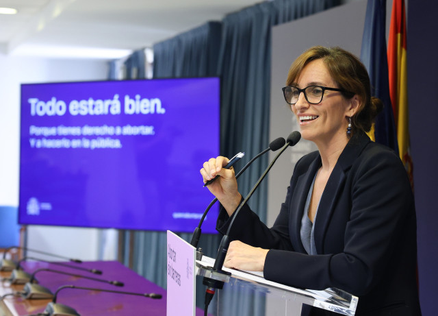 La ministra de Sanidad, Mónica García, durante la presentación de la campaña de interrupción voluntaria del embarazo, en el Ministerio de Sanidad, a 22 de septiembre de 2026, en Madrid (España). Esta campaña, como otras anteriores, está orientada a garant