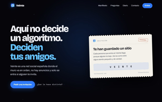 La nueva red social española VeinteSocial.