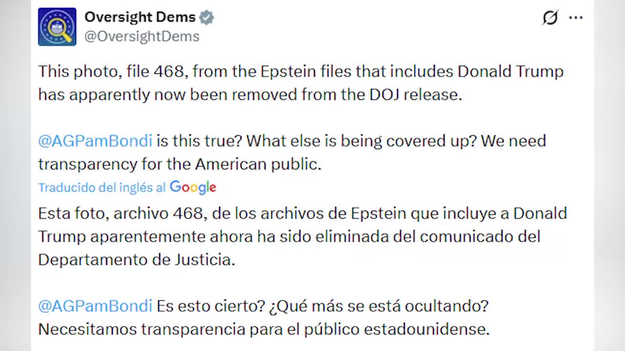 Demócratas denuncian el borrado de material relacionado con Trump de los archivos de Epstein